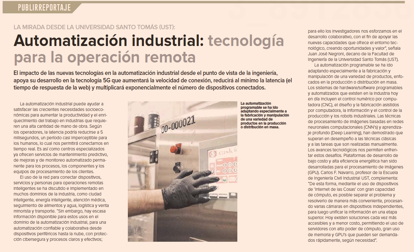 Publirreportaje Diario Financiero sobre automatización industrial